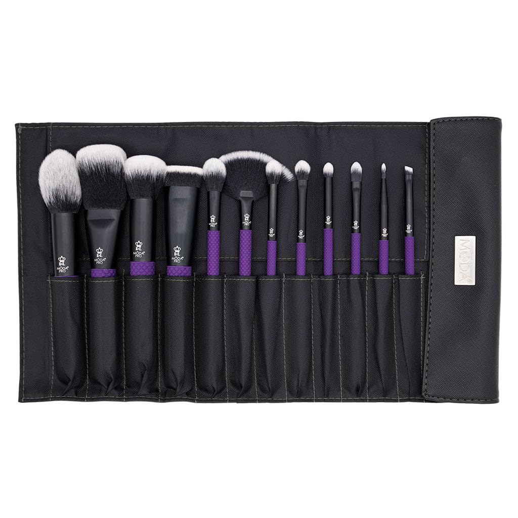 Professional 13-Piece Purple Makeup Brush Kit | Full Face & Eye Brushes with Travel Wrap
