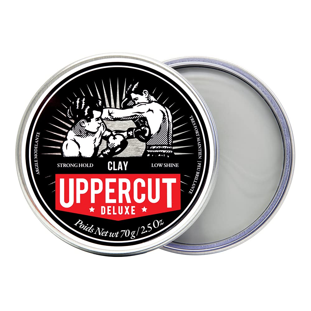 UPPERCUT DELUXE Clay Hair Pomade for Men, Strong Hold Matte Finish, Reworkable Texturizing Hair Clay, Low Shine Men's Styling Clay, Water & Wax Based, Woods & Leather Scent, 2.5 oz / 70g