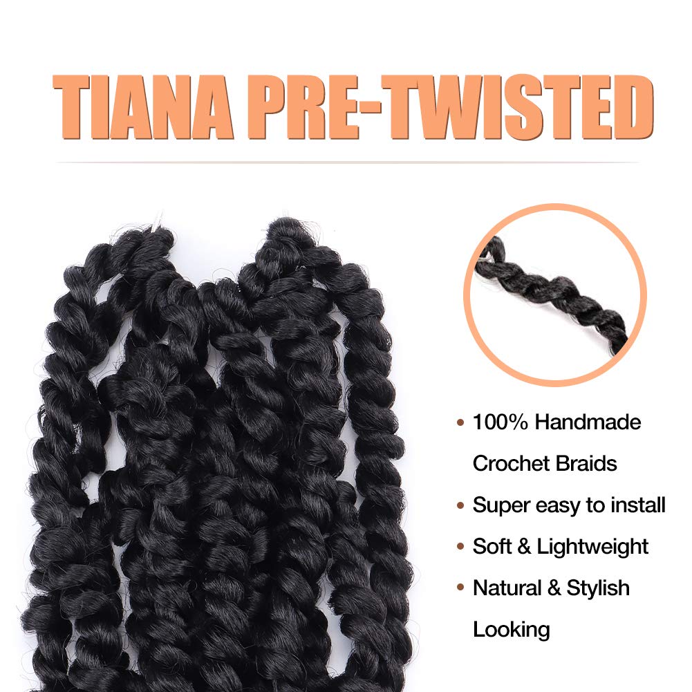 TOYOTRESS Tiana Passion Twist Hair - 12 inch 8 Pcs Pre-twisted Crochet Braids Natural Black, Synthetic Braiding Hair Extension ( 12 Inch, 1B)