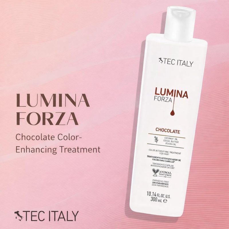 Tec Italy Lumina Forza Chocolate Color Enhancing Treatment for Brown Chocolate Hair Adds Shine Softness Color Depth Hydrating Repair with Botanical Extracts Keratin Amino Acids Leave In Care 300 ml