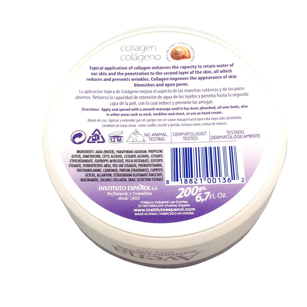 Instituto Espaol Avena Collagen Regenerating Cream. Softens & Moisturizes your Skin with Collagen to Improve your Appearance. 6.7 Fl Oz/ 200g. Pack of 3
