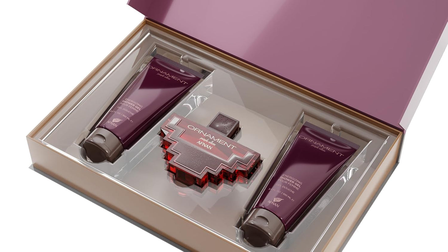 Afnan Ornament Purple Allure Perfume Gift Set for Women – Eau De Parfum + Body Lotion + Shower Gel