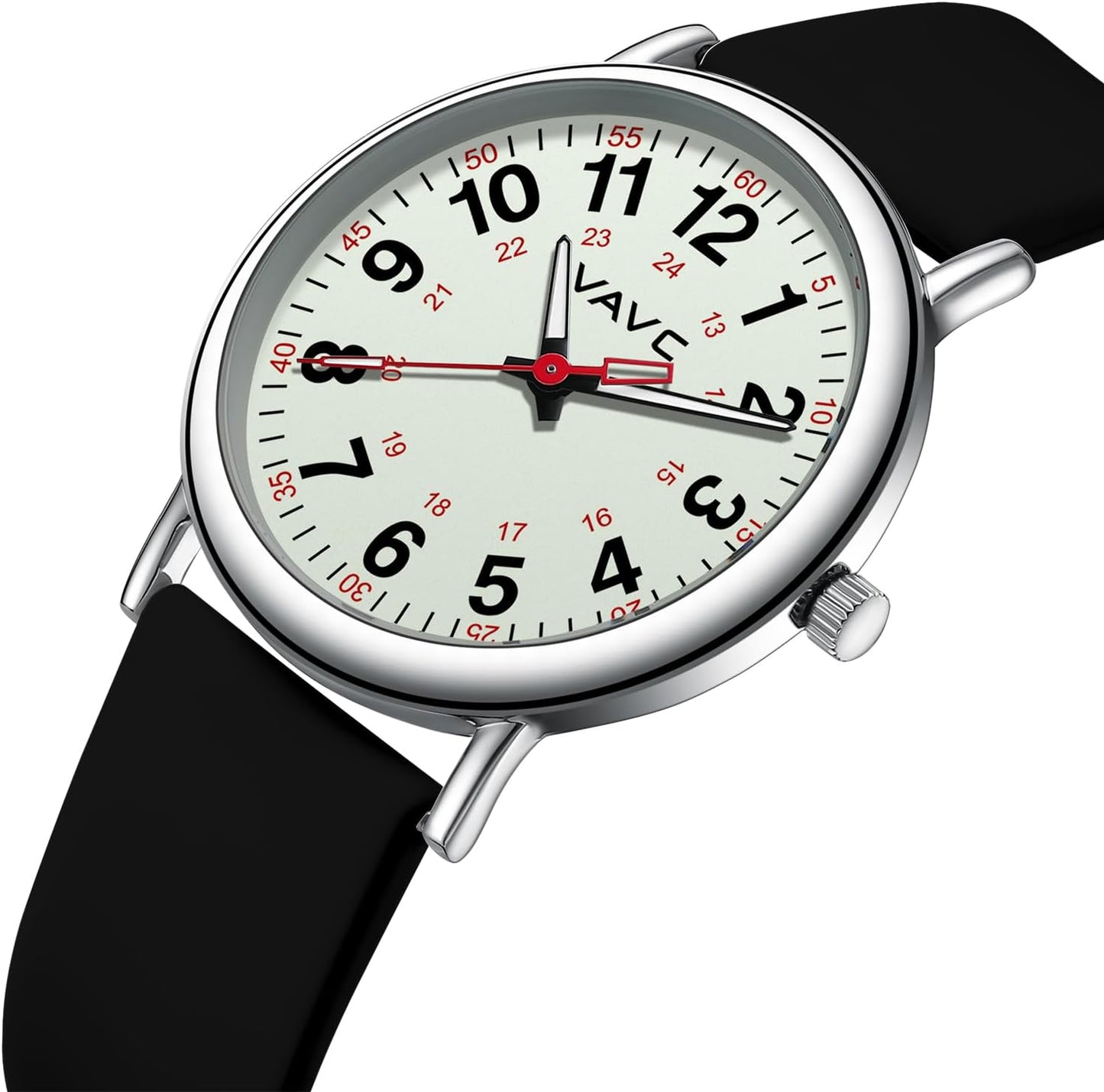 Waterproof Analog Nurse Watch for Nurses,Students,Medical Professionals,Women Men,with Luminouse Easy Read Dial,Military Time,Second Hand and 24 Hour,Comfortable Silicone Band.