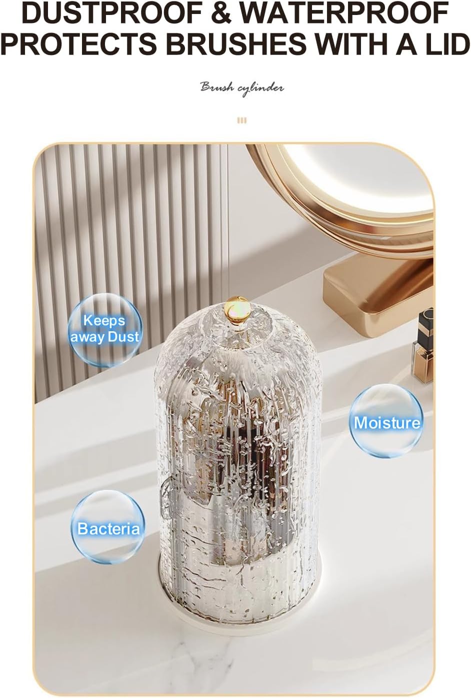 Makeup Brush Holder - 360° Rotating Clear Organizer | Dustproof & Waterproof, Green