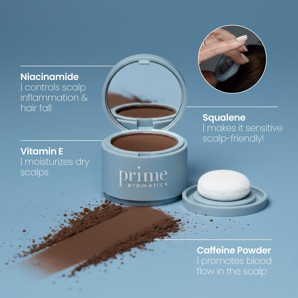 Prime Prometics Instant Coverage Hairline Powder for Mature Women – Covers Grays, Roots & Thinning Areas – Water & Sweat-Resistant – Natural, Fuller-Looking Hairline (Ash Brown)