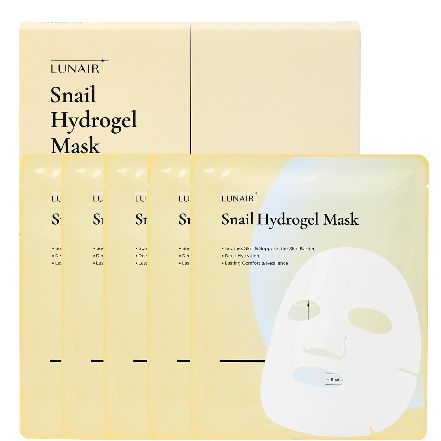 Lunair Snail Hydrogel Face Mask - Soothing Korean Skincare Sheet Mask for Deep Hydration | 5 Sheets