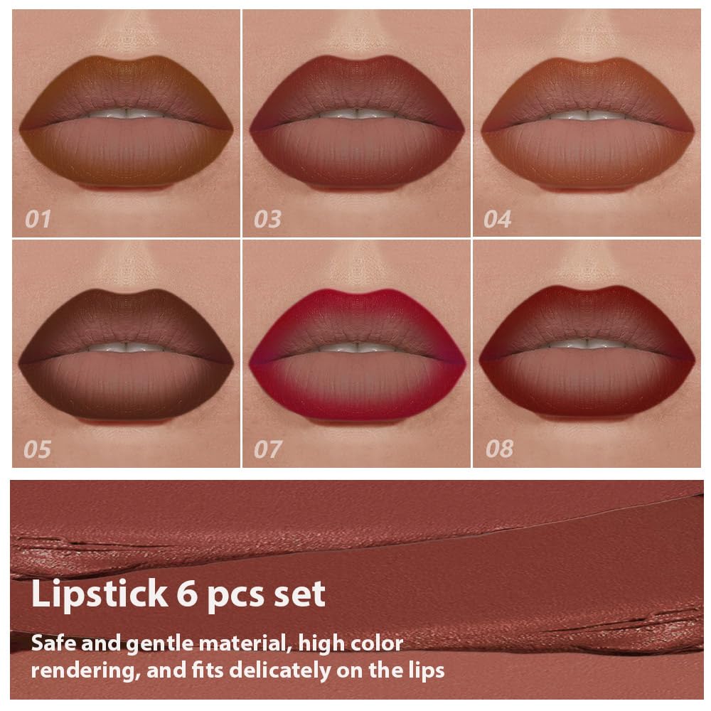 BINGBRUSH 2-in-1 Gradient Lip Liner & Lipstick Combo,Matte Longwear Waterproof Lip Pencil with Cone Tip,Smudge Proof Crayon for Flawless Ombre Contour (6pcs-01#03#04#05#07#08#)