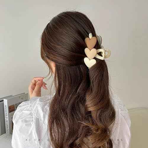 Valentine¡¯s Day Hair Claw Clips Brown Heart Hair Claw for Women Three Heart Hair Claw Clips for Thick Hair Khaki Hair Clips Hair Clips Big Resin Hair Clips Cute Clips Cute Hair Clips Accessories 1Pcs
