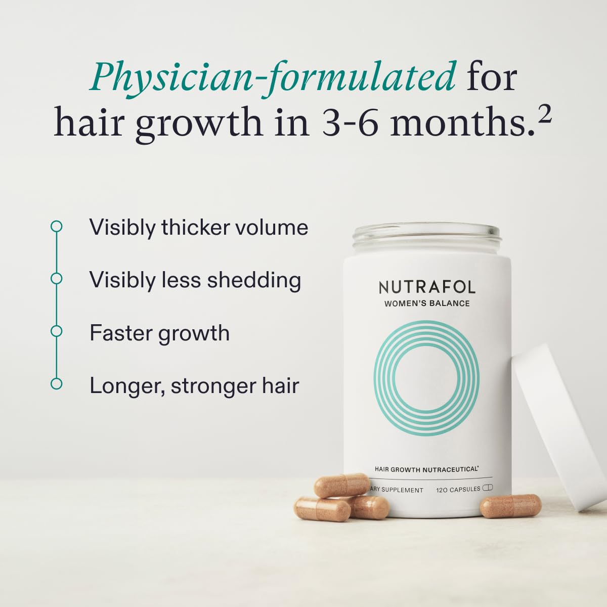 Nutrafol Women's Balance Hair Growth Supplement and Hair Serum, Ages 45 and Up, for Visible Thickness and Strength - 3 Month Supply, 1.7 Fl Oz Bottle