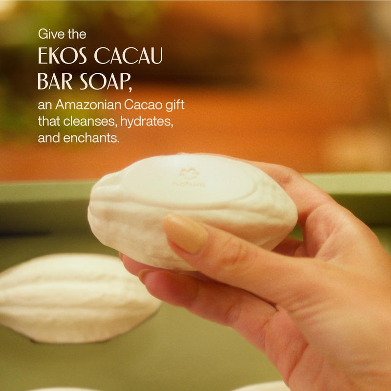 natura - Cacau Bar Soap Set - Moisturizing Cocoa Butter Soap for Dry Skin – Rich Creamy Lather, Nourishing & Vegan Body Cleanser – Brazilian Natural Bath Soap, 4 Pack - 3.5 oz Each (100g)