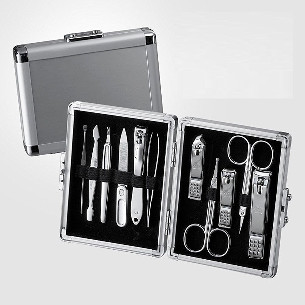 THREE SEVEN 777 Manicure Pedicure Grooming Kit - 11-Piece Nail Clipper Set (Silver, TS-16000VC)