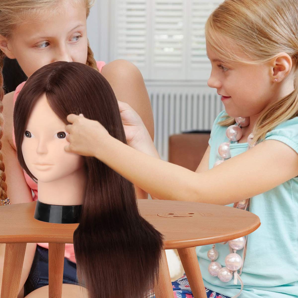 MYSWEETY Mannequin Head with 80% Real Human Hair, 23.5" Styling Training Head Manikin Cosmetology Head Hair Hairdressing Makeup Practice Doll Head with Clamp Holder and Tools
