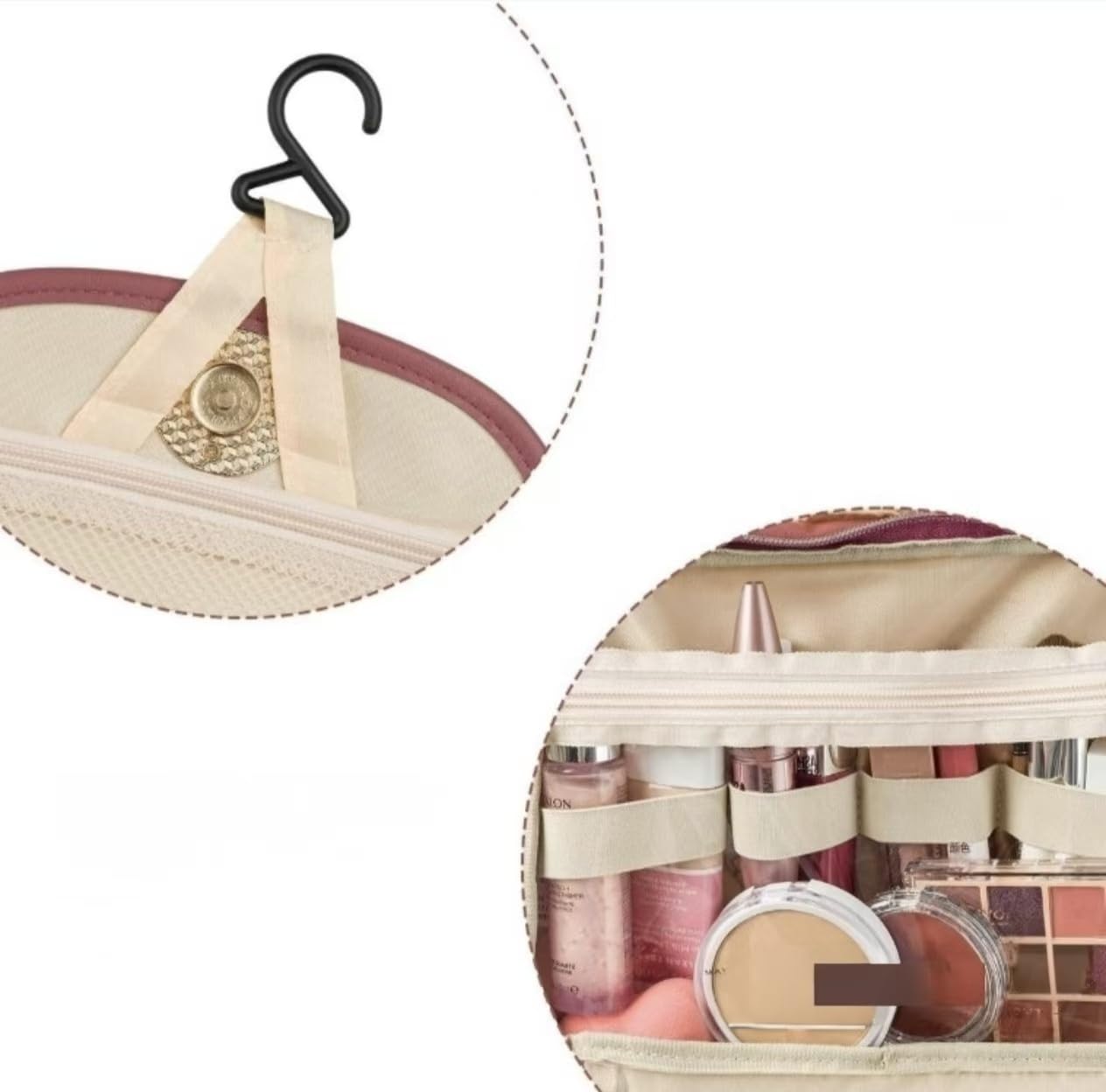 JATHIN Travel Toiletry Bag for Women - Hanging Cosmetic Makeup Organizer with Clear Compartments, Water-Resistant Cosmetic Bag, Perfect for Vacation, and Daily Use (pink)