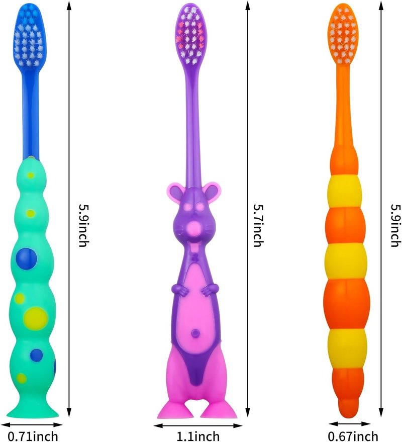 Toddler Toothbrush Pack - 36 Soft Bristle Animal Toothbrushes with Suction Cups | Ideal for Sensitive Teeth
