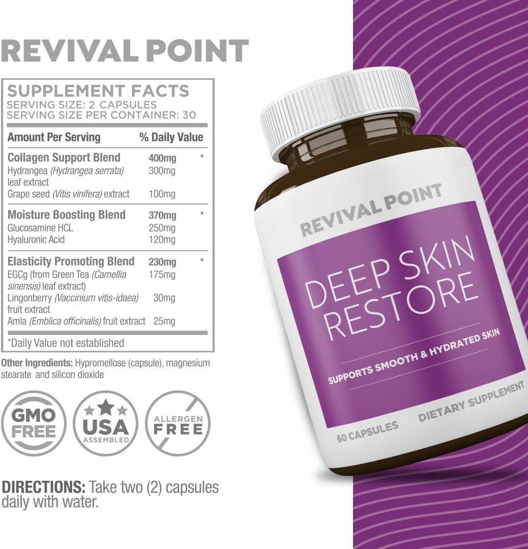 Deep Skin Restore - Advanced Dermal Repair Complex for Firmness & Hydration | Vegan Collagen Builder - 60 Capsules