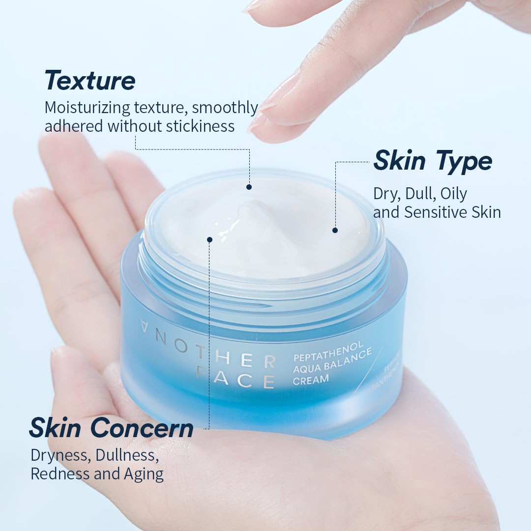 ANOTHERFACE PEPTATHENOL™ Aqua Balance Cream 1.69 Fl Oz, Peptide Moisturizer for Firm Skin, Ceramide Repairing Barrier for Anit-Aging, Hyaluronic Hydrating for Dry Skin, Vegan, Korean Skin Care