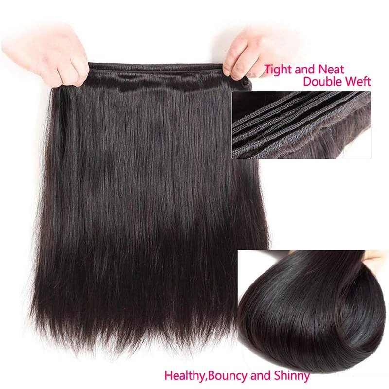 Human Hair Bundles - 100% Unprocessed Brazilian Virgin Hair | Thick, Silky Straight Extensions 10-14 Inch