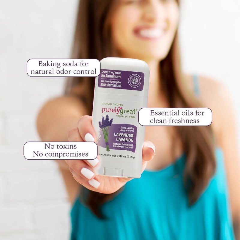 Purelygreat Lavender Scented Women & Men Natural Deodorant Stick | Travel Friendly Hygiene Essential | Parabens & Aluminum Free Clean Deodorant for Women & Men - 2.64 oz / 75 g