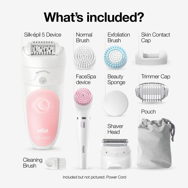 Braun Epilator SE5-895 | Women's Hair Removal Device with Shaver & Exfoliator Brush - Waterproof & Cordless