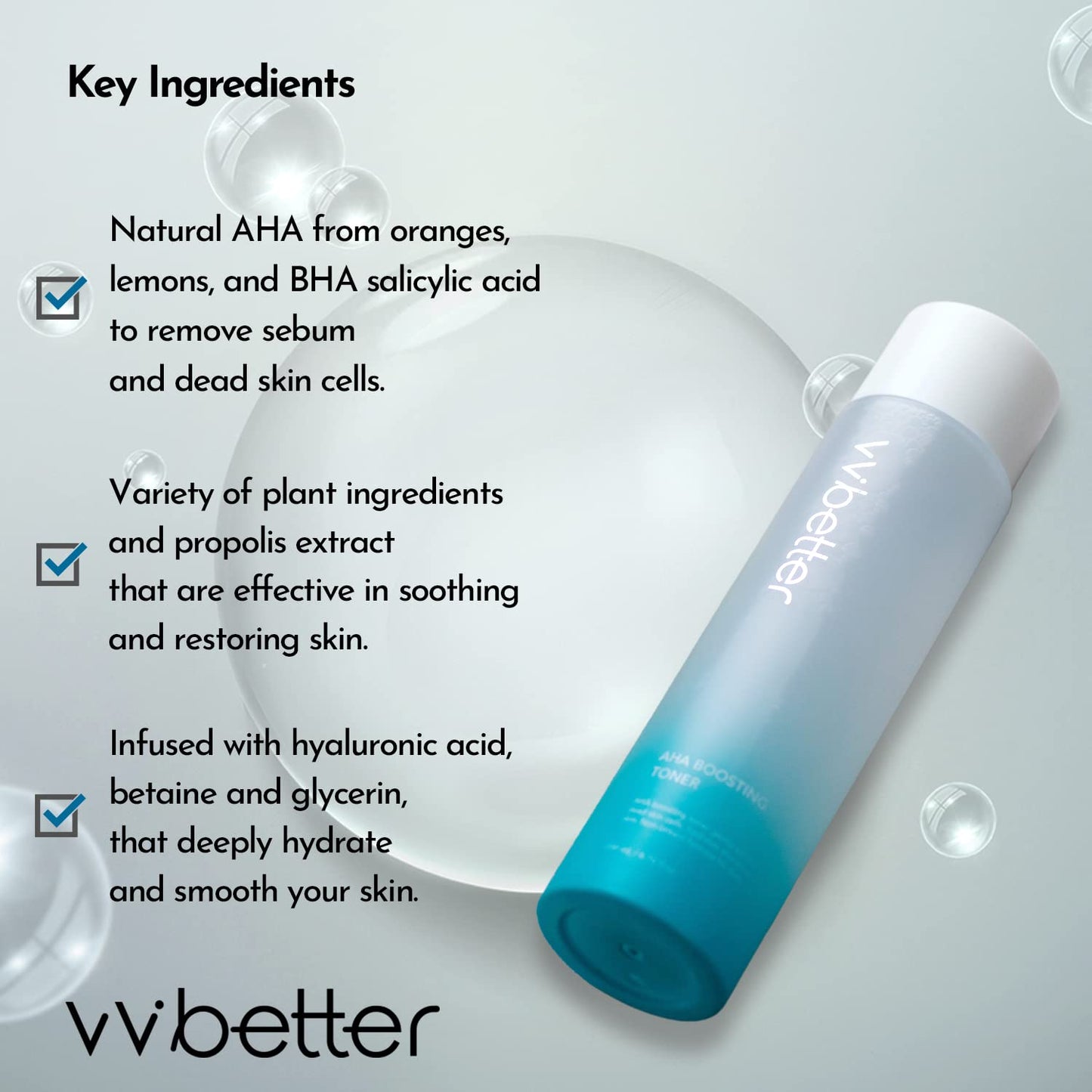 VVBETTER Facial AHA BHA Toner, Mild Exfoliation, Hydration and Soothing, Korean Toner, Smooth Skin, Alcohol-Free - 6.76 Fl.Ounce
