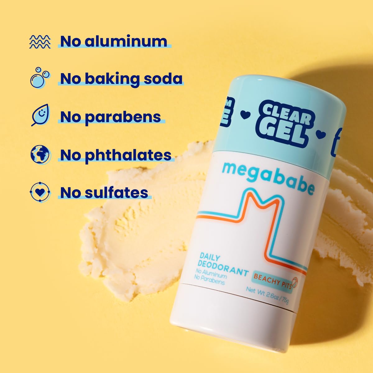 Megababe Daily Deodorant Beachy Pits | Summer and Hot Weather Essential | Aluminum-Free, Clear & Clean | 2.6 oz (Pack of 2)