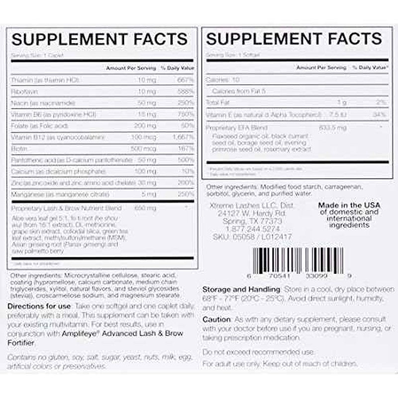 Xtreme Lashes Amplifeye Lash, Brow & Hair Formula Supplements | Contains Vitamins, Minerals, & Botanicals | Pack of 2, 30 Day Supply