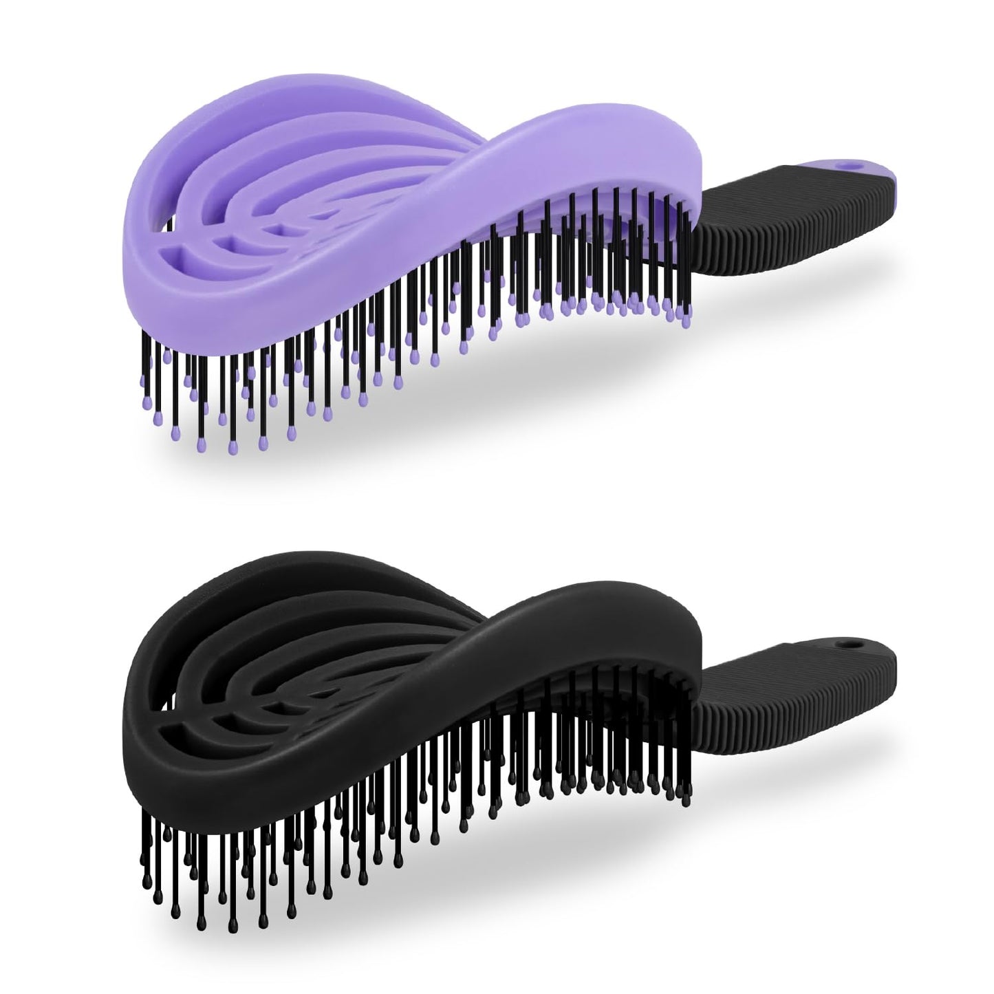 NuWay DoubleC Scalp Care Hair Brush Bundle – Patented Double Curve Design for Gentle Detangling, Scalp Massage & Healthy-Looking Hair, 2-Pack (Violet+Black)