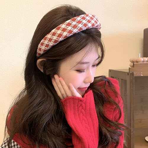 Fashion Headbands Set - 5pcs Red Wide Pearl Rhinestone Padded Hair Accessories for Women, Mothers Day, Valentine's Day, Christmas