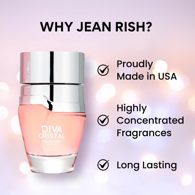 Jean Rish Diva Cristal Perfume for Women Eau De Parfum, Long-Lasting Luxury Fragrance, Made In USA - Bergamot, Rose, Peony, Vanilla, Musk Scent - 100ml / 3.4 oz