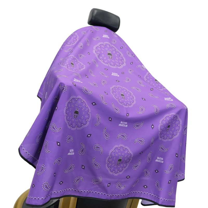 King Midas Barber Hair Cutting Cape for Men & Women - Adjustable Neck Hair Cape for Haircuts with Snap Button, Bandana Barber Cape - Paisley – Purple