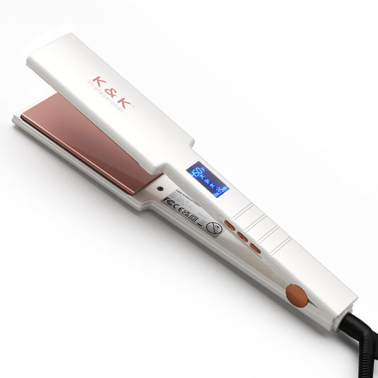 K&K Nano Hair Straighteners Wide Plates, Adavance Ceramic Coated Plates Digital Display Ultra-Fast Heat Up Auto Safety Shut Off Plancha De Pelo Dual Voltage UK Plug, for Thick Hair