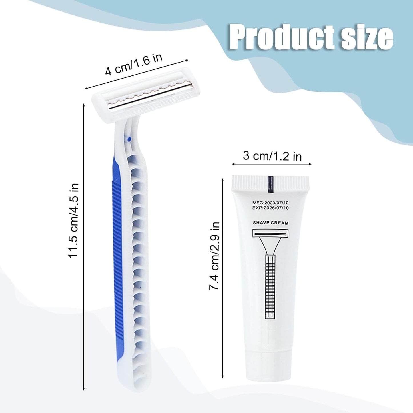 Disposable Razors - Bulk Pack of 60 Individual Wrapped Twin Blade Shaving Razors | Includes 10g Shaving Cream