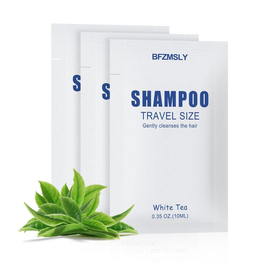 BFZMSLY 200 Pack Travel Size Shampoo Packets Bulk (0.35oz, White Tea Scent) – Mini Individual Pack TSA Approved Toiletries for Travel, Gym & On-the-Go Hair Care