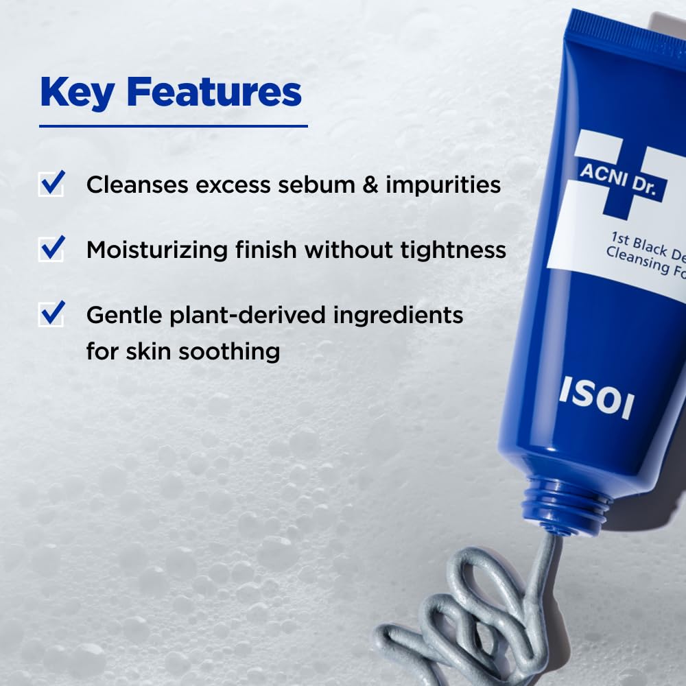 ISOI ACNI Dr. 1st Deep Cleansing Foam, K-Mud & Charcoal Purifying Cleanser for Oily & Acne-Prone Skin, Korean Skincare (2.54 fl.oz/75ml)