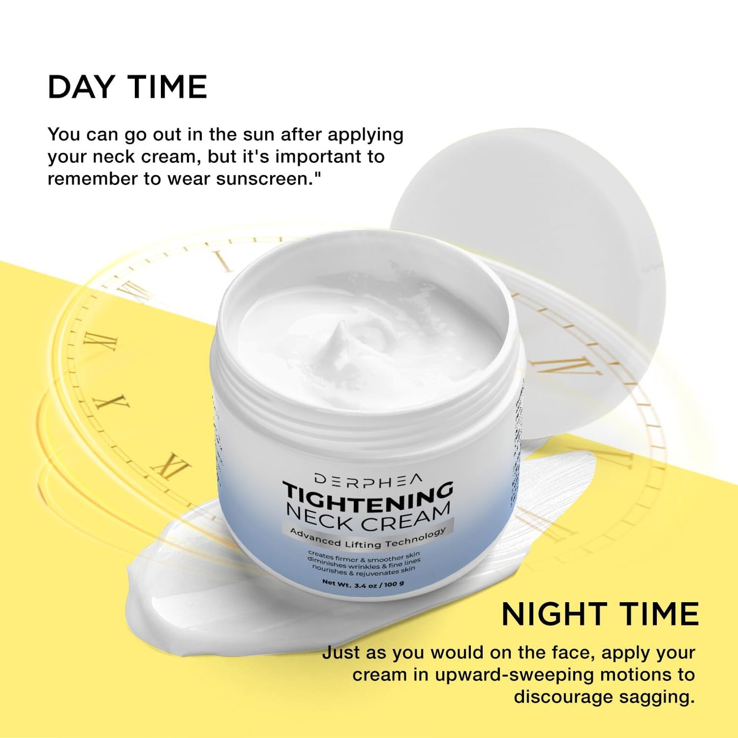 DERPHEA Neck Tightening Cream: Tighten and Lift Neck Cream For Tightening and Firming, Fine lines, Loose & Sagging On Face, Decollete & Other Skin Areas - 3.4 Fl Oz