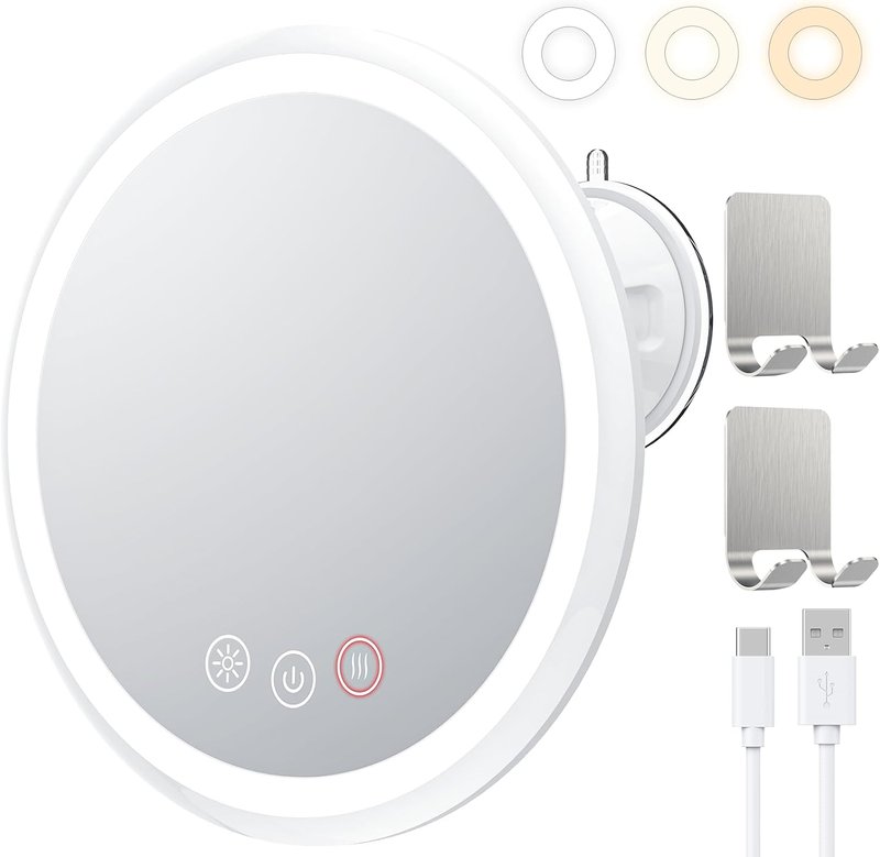 Fogless Shower Mirror with Light - 5000mAh Rechargeable Heated Design | 8.3” Dimmable, 360° Swivel for Men