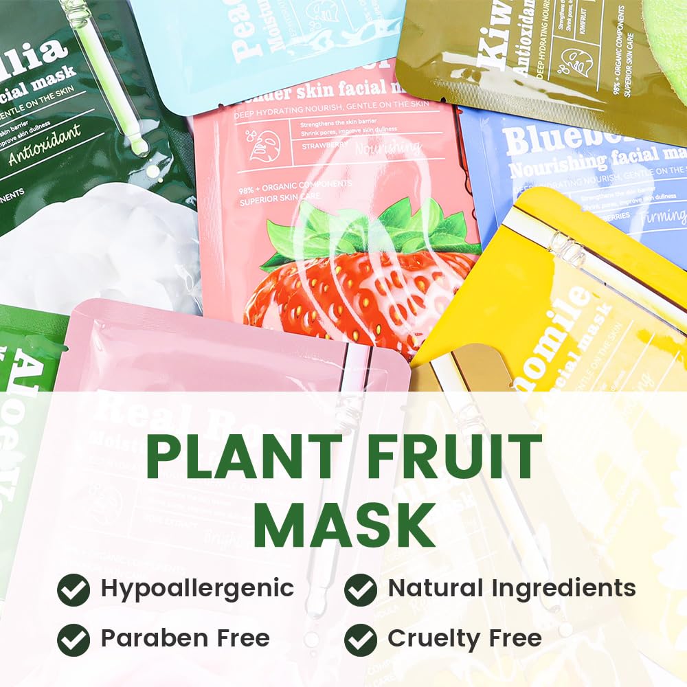 CAKAILA Face Sheet Mask Skincare,Hydrating Spa Face Mask For Sensitive Skin,Moisturize,Soothing,Nourish for All Skin Types