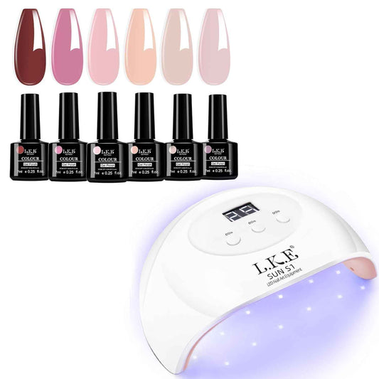 72W UV LED Nail Lamp & Nude Beige Gel Polish Set - Professional Nail Dryer for Gel Nails