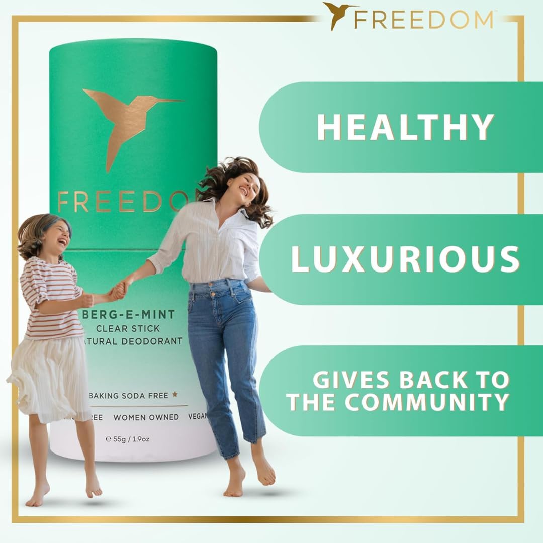 Freedom Natural Deodorant for Women & Men with 24-Hour Odor Protection, Paper Tube Packaging - Natural Ingredients - Aluminum & Plastic Free, Bergamot Mint, 1.9oz (2-Pack)