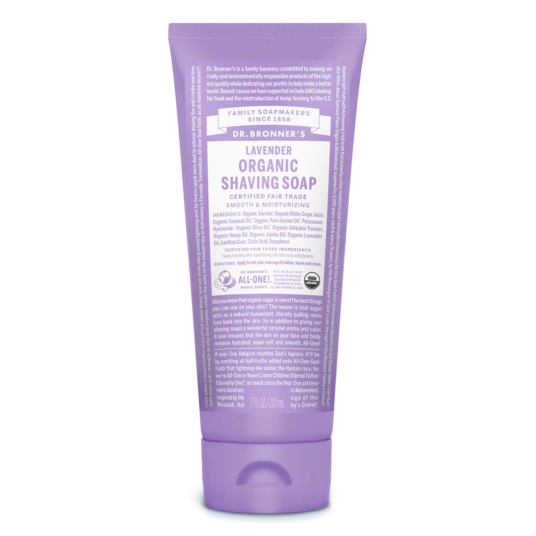 Dr. Bronner's Organic Shaving Soap– (Lavender, 7 Ounce)– Moisturizing Shave Soap for Men & Women– Certified Organic Sugar & Shikakai– For Face, Underarms & Legs