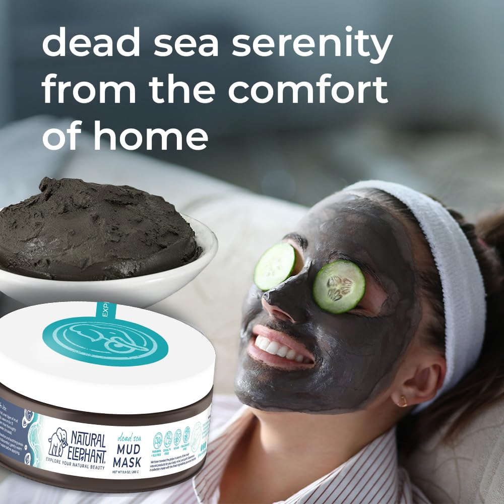 Natural Elephant Dead Sea Mud Mask - Deep Pore Cleansing for Face & Body - Acne, Blackheads, Oily Skin – 100% Natural Skin Care – Tightens Skin- for Woman and Men - 9oz (Pack of 2 (Two 9.9 oz Jars))
