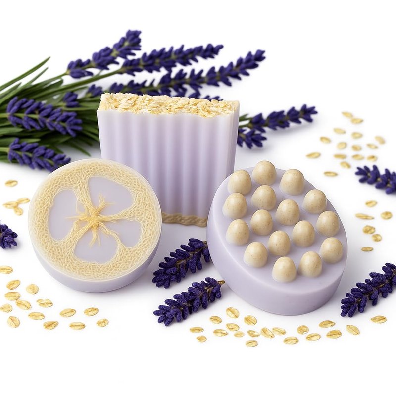 Aqua Marr Lavender Goat Milk Soap Set – 3 Pack Gift Box – Hydrating & Exfoliating Oatmeal Bars – Handmade Natural Soap for Sensitive Skin – 4 oz Each – Made in Miami