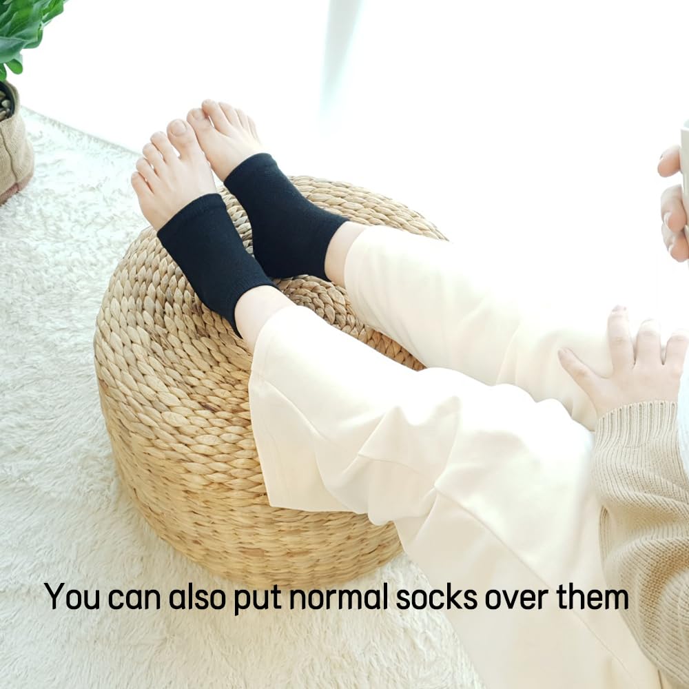 Moisturizing Gel Heel Socks to Repair Dry, Cracked Heels – Soften, Soothe & Revitalize Feet for Men & Women (Black, 3 Pairs)