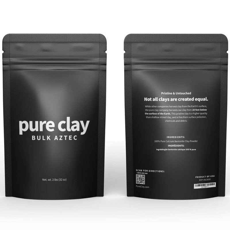 Pure Clay Bulk Aztec Organic Bentonite Clay Powder 2 lb Resealable Pouch Calcium Bentonite for Face Mask, Hair Mask, Body Wrap, Foot Bath, Bath Soak, Poultice, DIY Spa Skin Care Deep Pore Cleanse