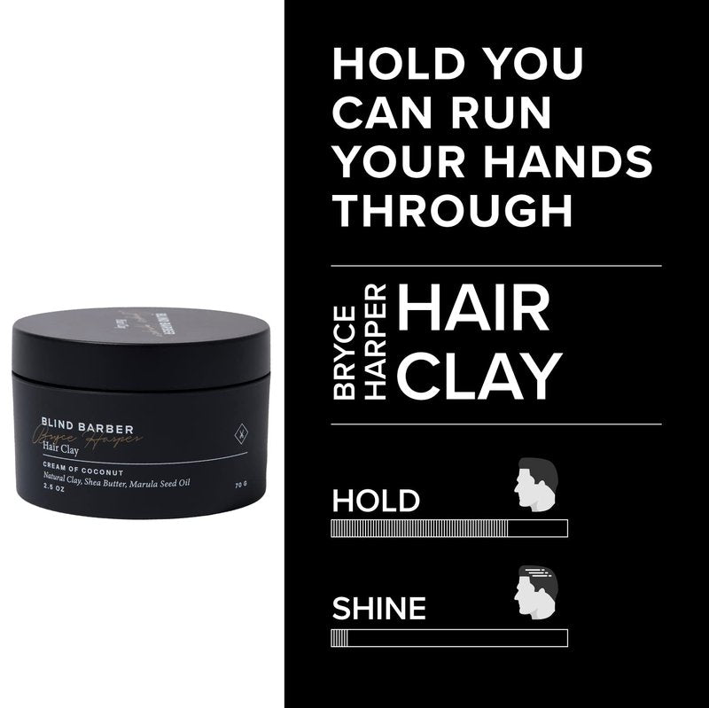 Blind Barber Bryce Harper Hair Clay - Matte Clay Pomade for Men - Medium to Strong Hold - Infused with Kaolin, Shea Butter & Marula Seed Oil - Coconut Scent (2.5 Oz)
