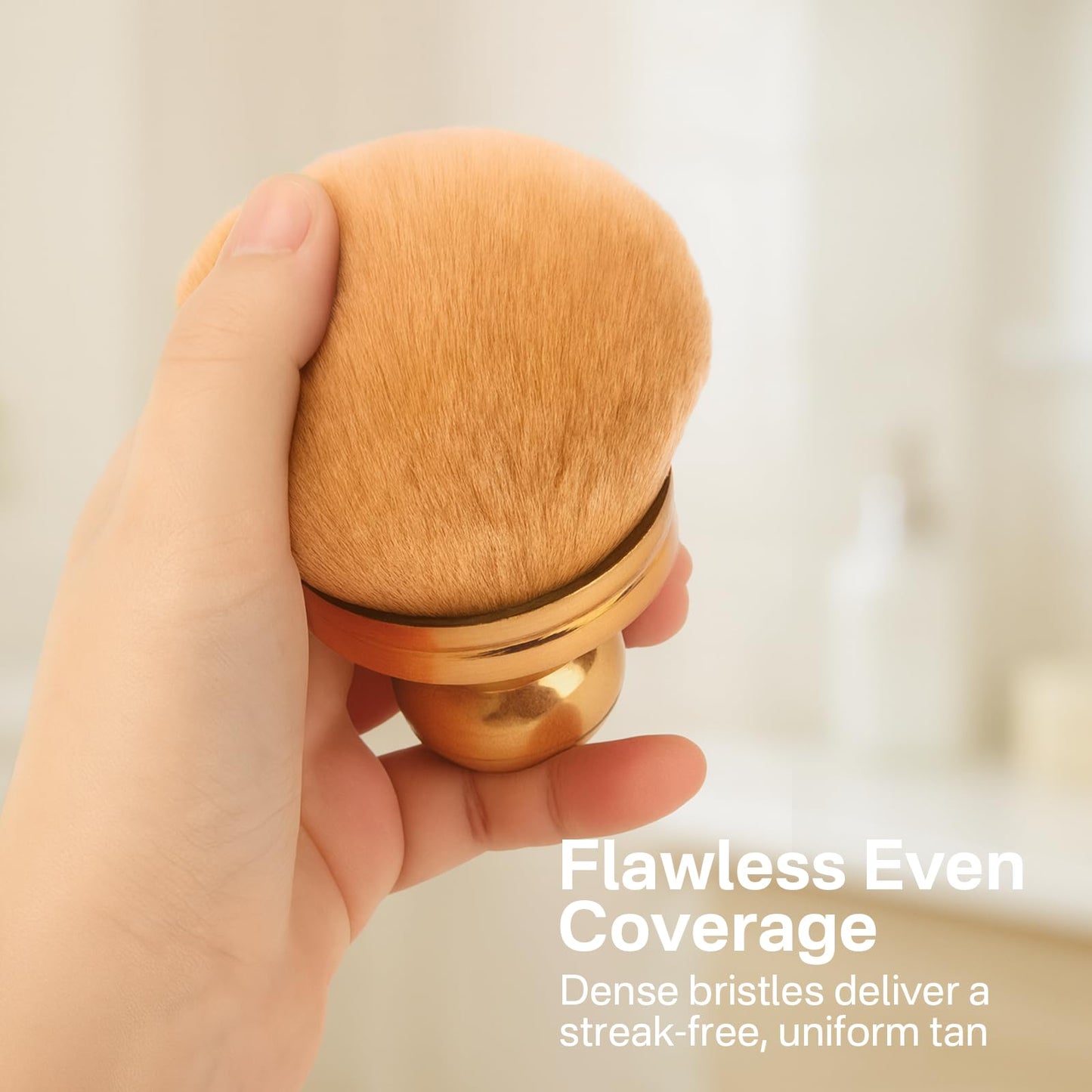 OriginButy Kabuki Self Tanner Brush – Round Dome Blending Brush for Face & Body, Palm-Grip Applicator for Smooth, Streak-Free Tan | Soft Synthetic Bristles, Washable & Reusable (Gold)