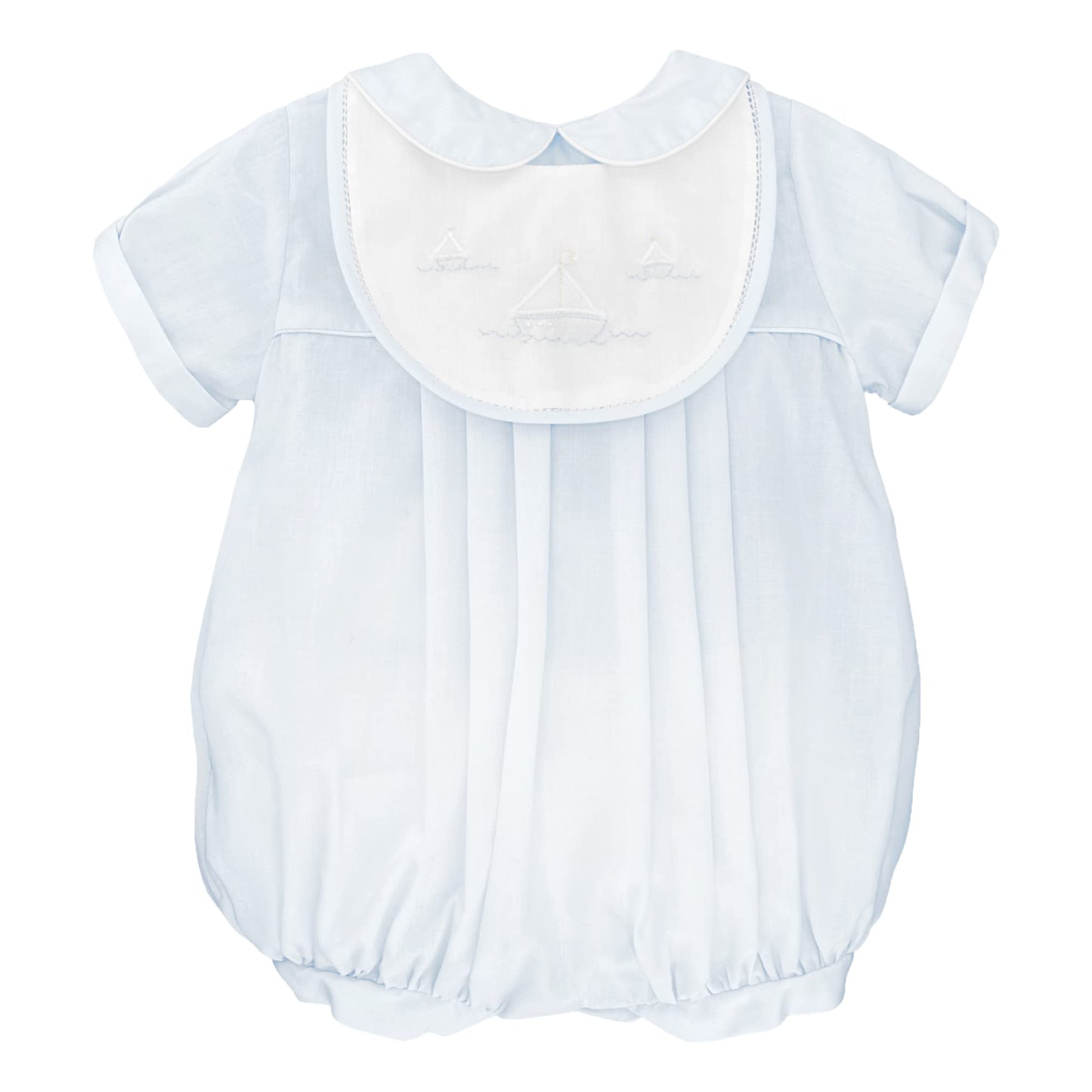 Petit Ami Baby Boys' Romper with Embroidered Sailboat Bib, Newborn, Blue