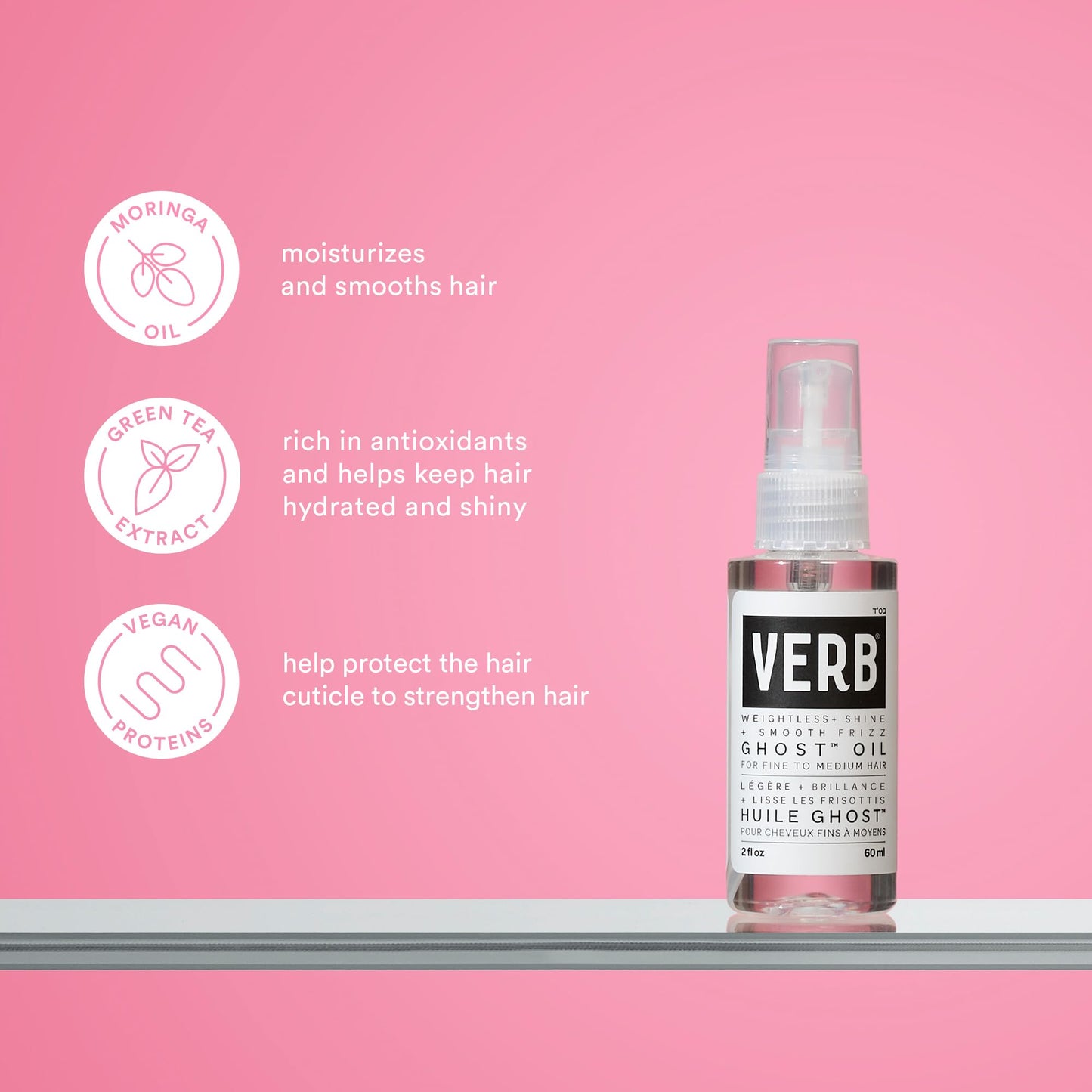 Bundle of VERB Ghost Oil, 2 fl oz- Weightless Hair Oil for Fine to Medium Hair – + VERB Frizz Defense Smoothing Spray, 5.4 fl oz – Anti-Frizz Shield + Heat Protection for Sleek Blowouts