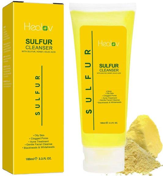 Healov Sulfur Soap – Sulfur Face & Body Wash for Acne – Sulphur Exfoliating Facial Cleanser Absorbs Excess Oil, Reduces Breakouts, & Cleanses Skin – Natural Cystic Acne, Rosacea Skin Care Treatment