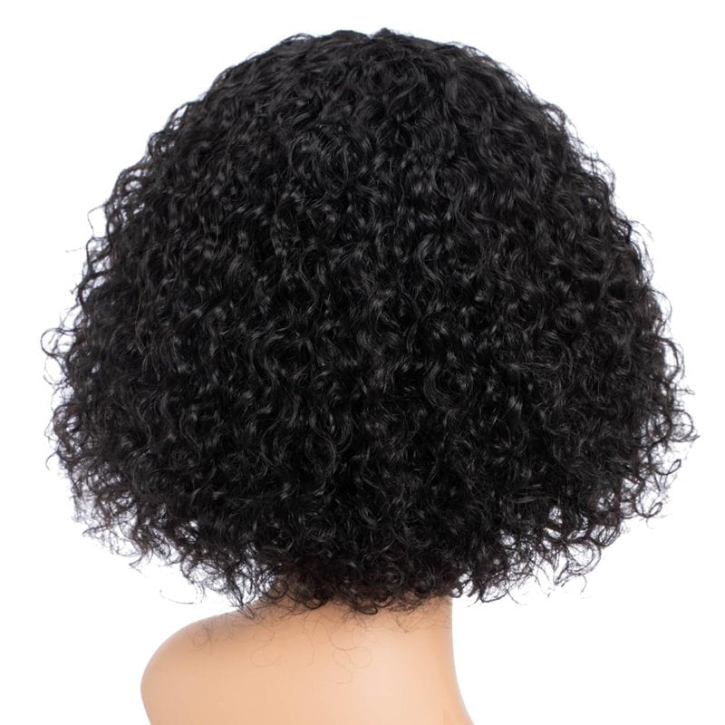 Curly Bob Wig with Bangs - 10 Inch Human Hair Water Wave | Glueless Brazilian Remy for Black Women